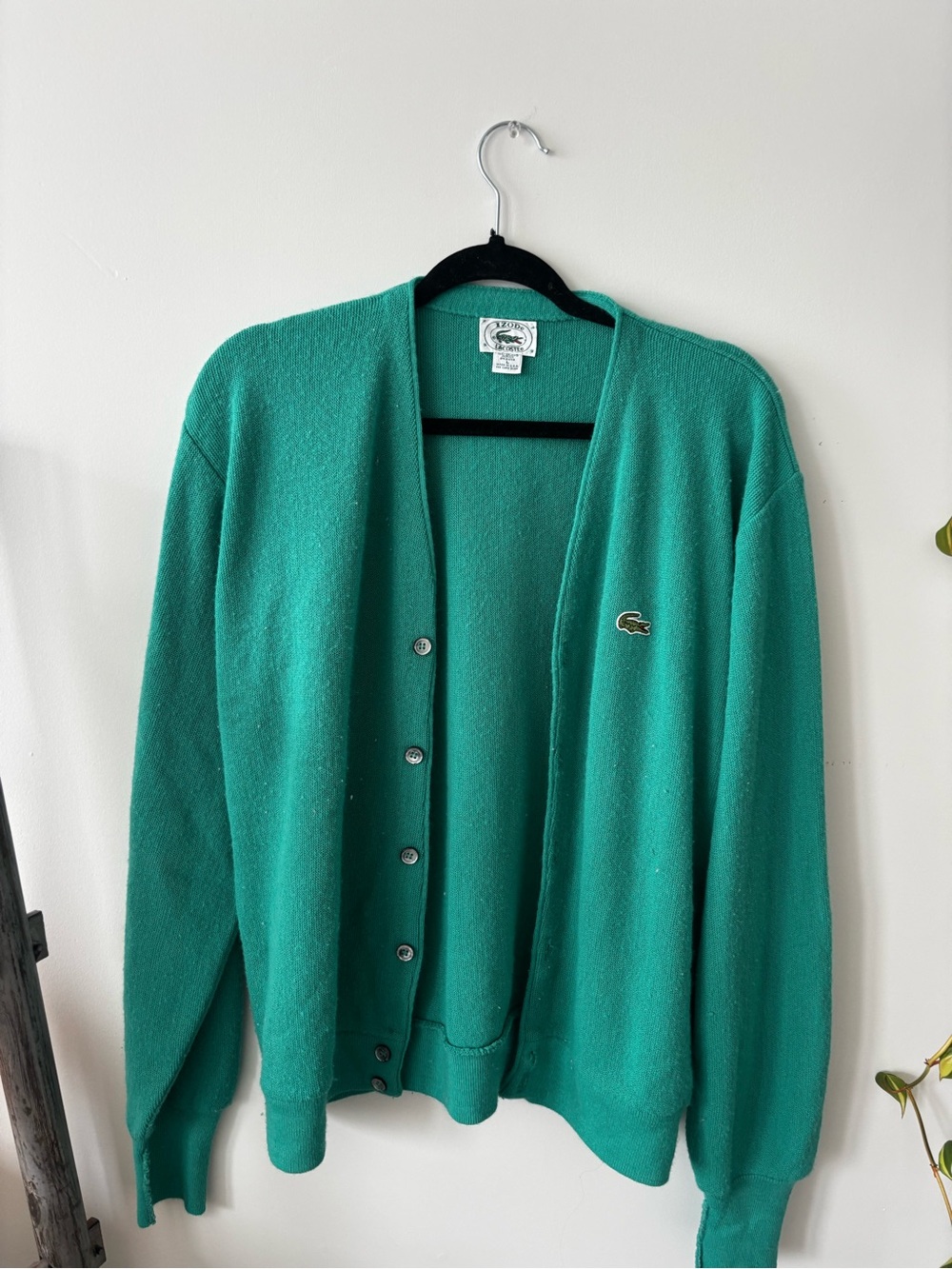 Vintage Lacoste Teal Green V-Neck Cardigan with Croc Patch